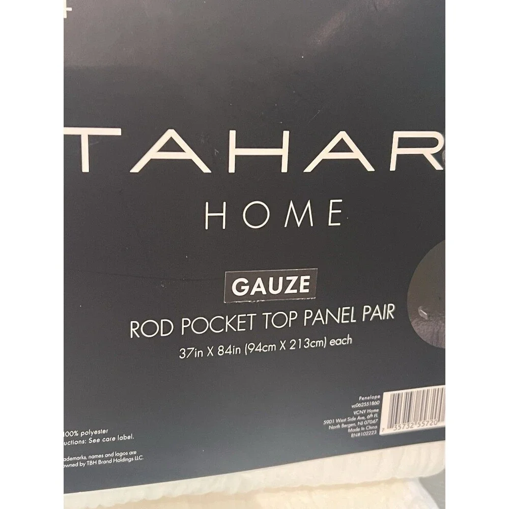 Tahari Home Gauze Rod Pocket Top Window Panel Pair White Textured 84” New